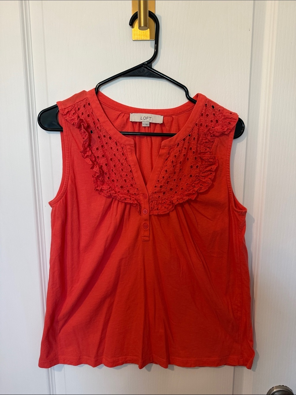 LOFT Blouse - Sleeveless Orange Eyelet Ruffle